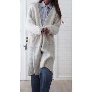 Lea & Luc NWT $179 Women’s Long Pocket Cardigan mohair Sweater Size 1 Beige Ap